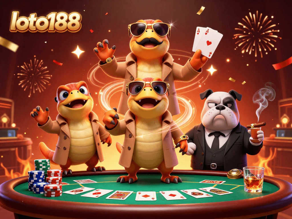 Engaging scene with raptors entering casino lounge, highlighting loto188's vibrant gambling atmosphere.