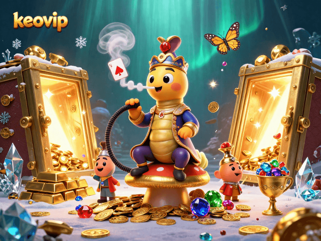 Engage with keovip as the caterpillar master orchestrates a vibrant casino scene.