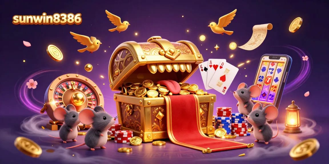 Experience the magic of sunwin8386 with adventurer mice tempted by riches and dynamic casino elements.