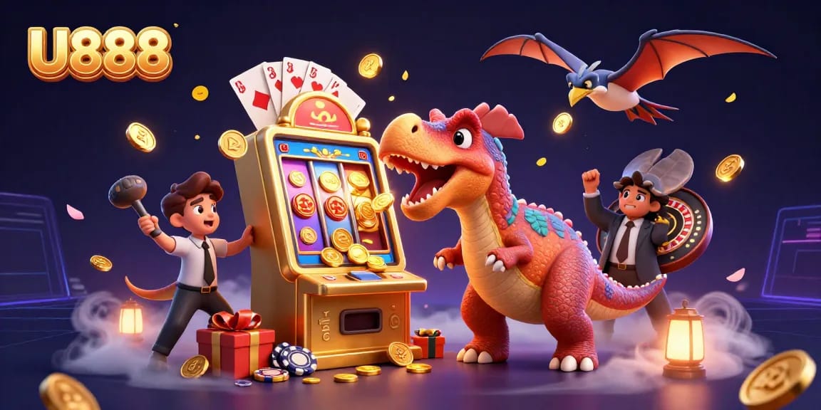 U888 introduces fun and excitement as a pachycephalosaurus hits a slot machine for jackpot coins!