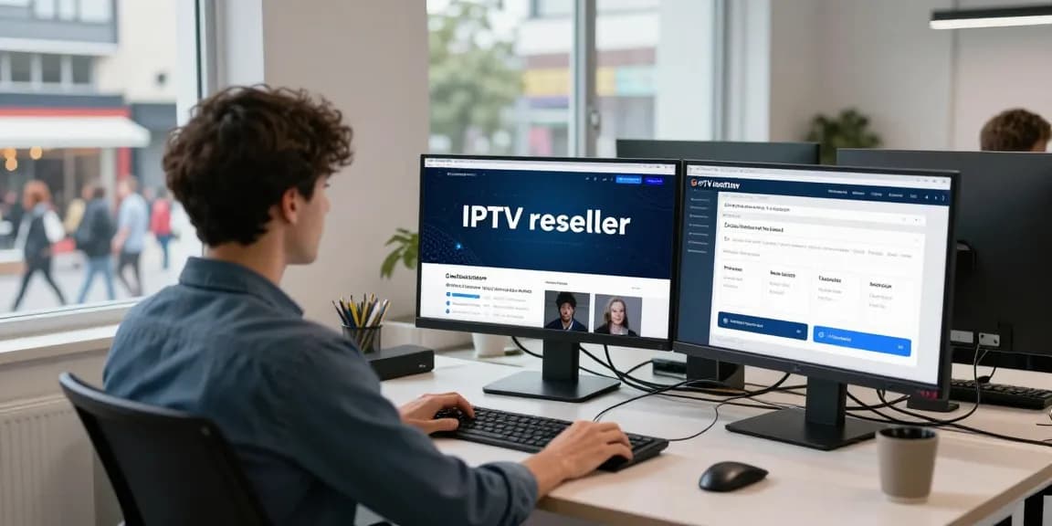 IPTV reseller working in a modern office, showcasing local business services and trusted provider atmosphere.