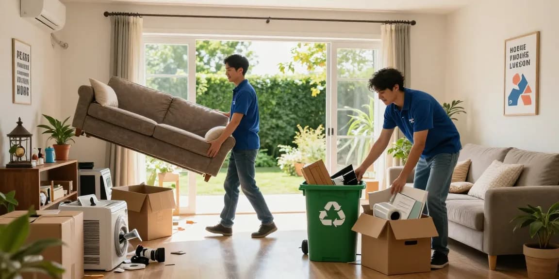 Efficient house clearance in London, eco-friendly waste disposal team removing clutter from a home.