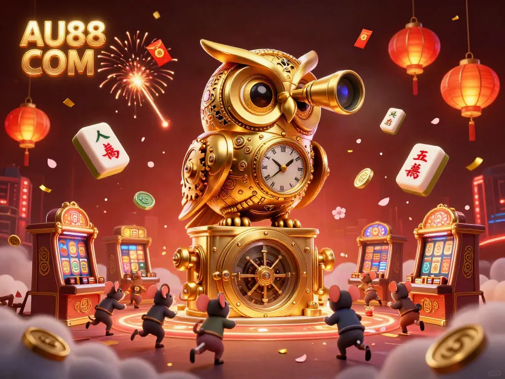 Engage with AU88 COM as tiny wind-up mice scatter across a rich casino scene filled with vibrant game elements.