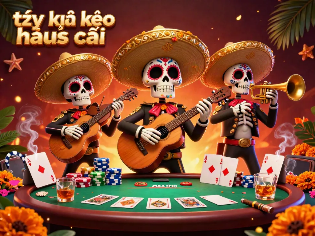 Experience the excitement with tỷ lệ kèo nhà cái showcased by a vibrant mariachi band at a poker table.