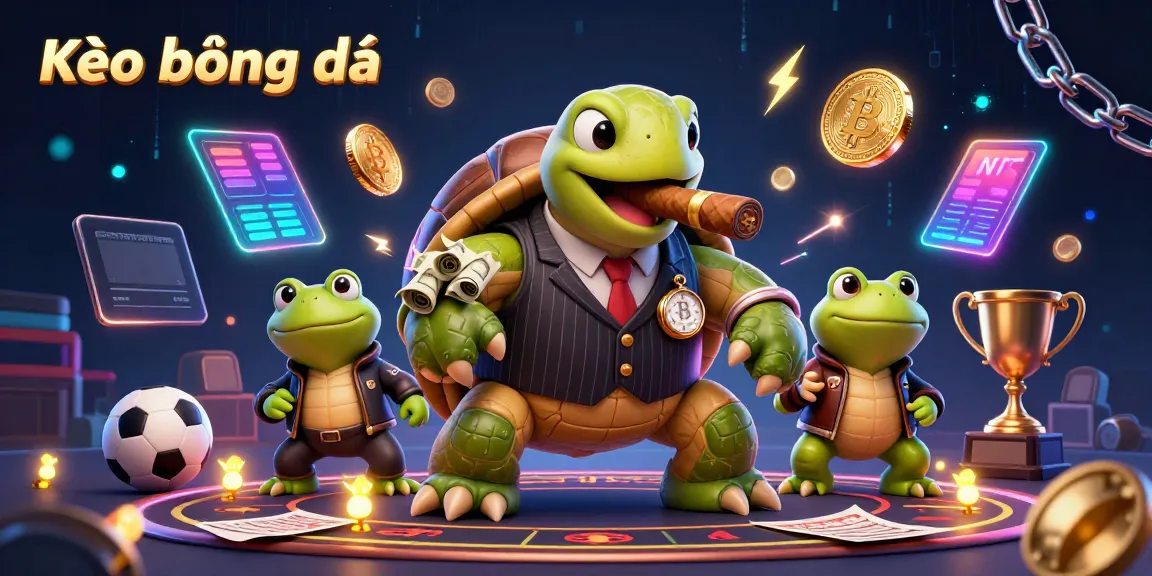 Experience thrilling Kèo bóng đá action with a cartoon turtle and bullfrogs in a vibrant casino scene.