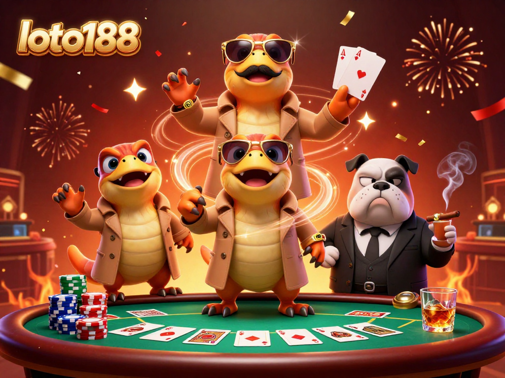 Engaging scene with raptors entering casino lounge, highlighting loto188's vibrant gambling atmosphere.