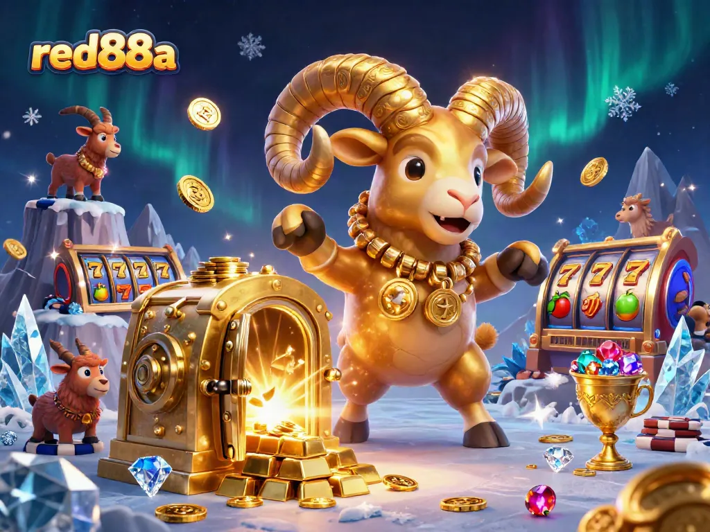 Experience thrilling gameplay at red88a with a golden ram charging through a vibrant casino scene.