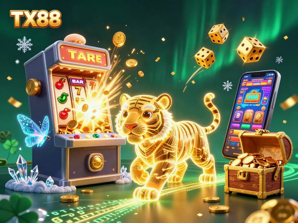 Experience TX88's thrilling casino adventure with a golden tiger amidst a jackpot explosion.