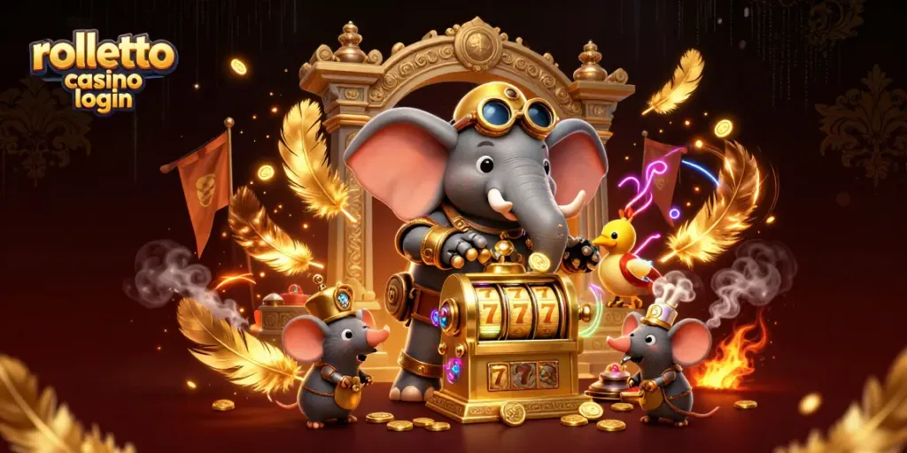 Engage with rolletto casino login and spin the golden slot machine in a vibrant, rich 3D environment.