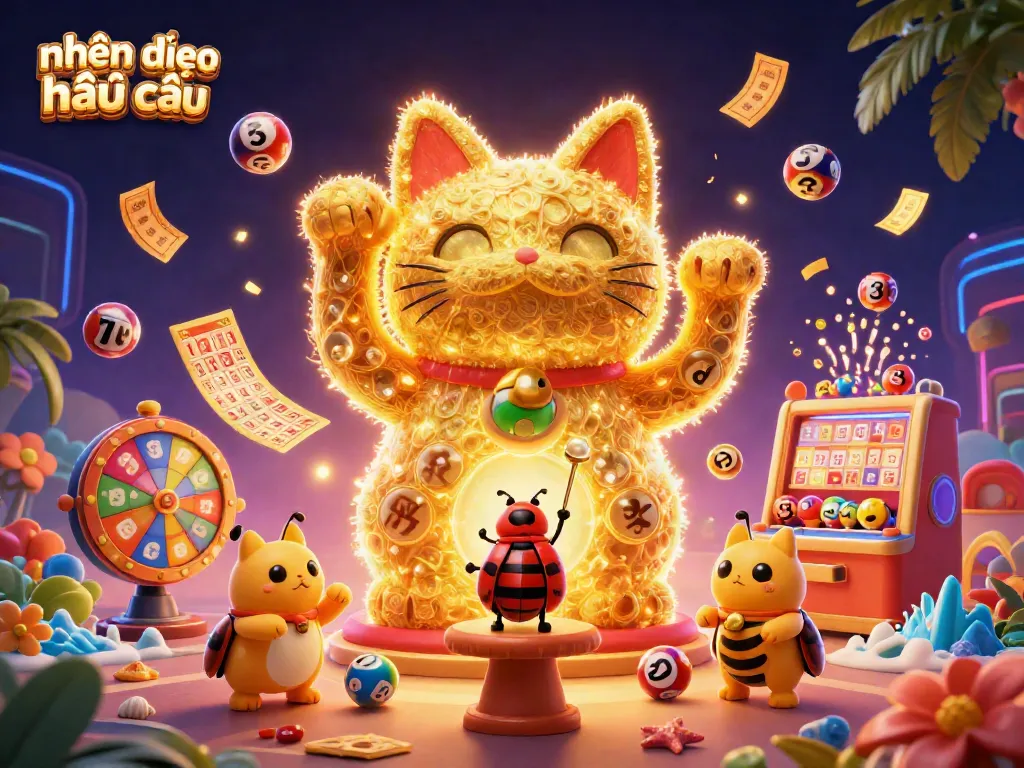Engaging visual representing nhận định kèo nhà cái featuring colorful lottery elements and a dynamic lucky cat.