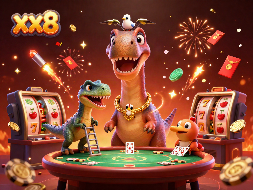 Experience thrilling gameplay with xx8 at a vibrant casino scene featuring animated characters and dynamic gaming elements.