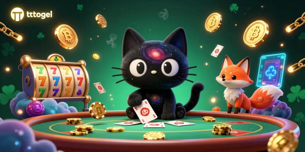 Engage with toto togel at a cosmic casino table filled with vibrant slot reels, golden chips, and a swirling galaxy backdrop.