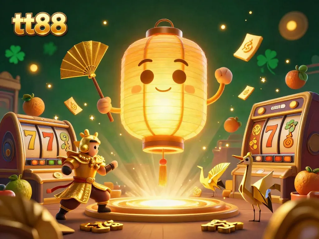 Engage with thrilling slot adventures at tt88, showcasing golden lanterns and dynamic jackpot symbols.