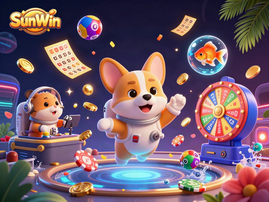 Experience thrills at SunWin with vibrant casino gaming action in a captivating 3D illustration.