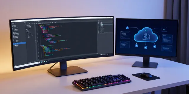 Explore cheap .co.uk domains with advanced software development tools on a modern workspace.