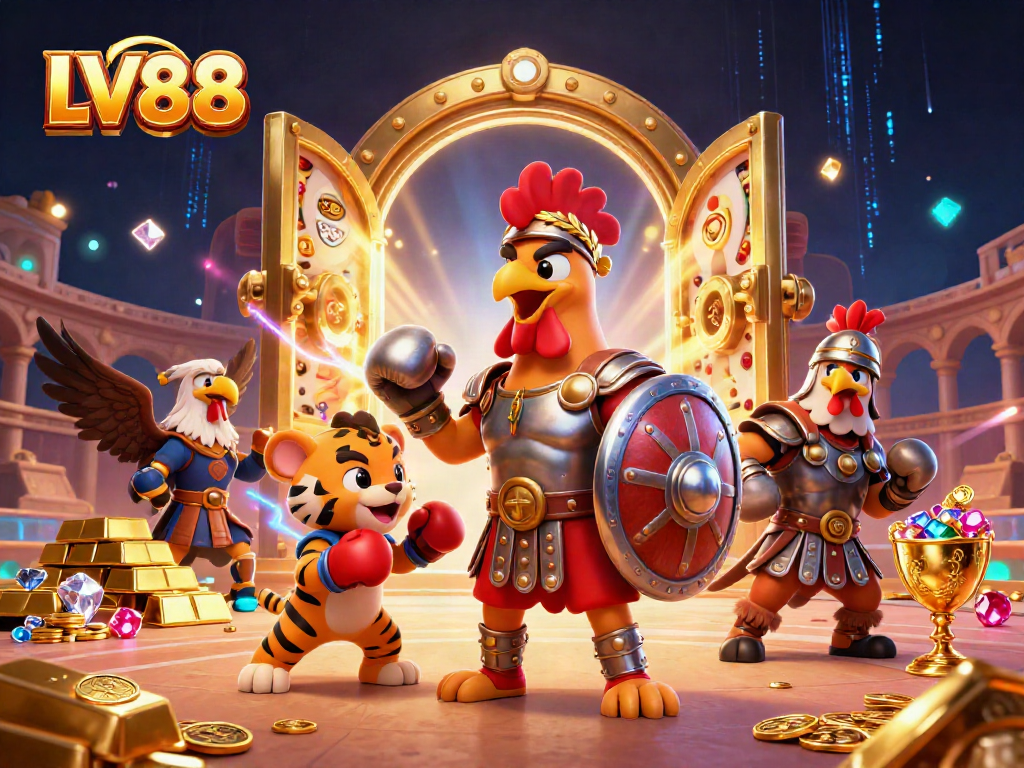 Experience the thrill of LV88 with a dynamic casino illustration showcasing excitement and fortune.