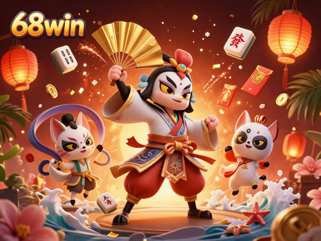 Experience the excitement of 68win with a lively 3D casino-themed illustration capturing thrilling game elements.