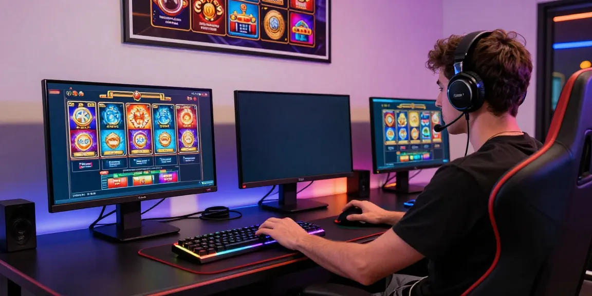Engaging player enjoying a non GamStop casino atmosphere in a vibrant gaming setup.