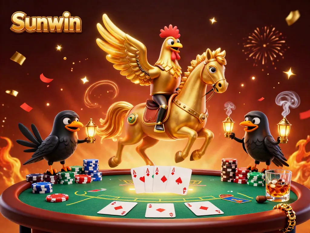 Experience the thrill of gambling with Sunwin in this vibrant casino scene featuring unique characters.