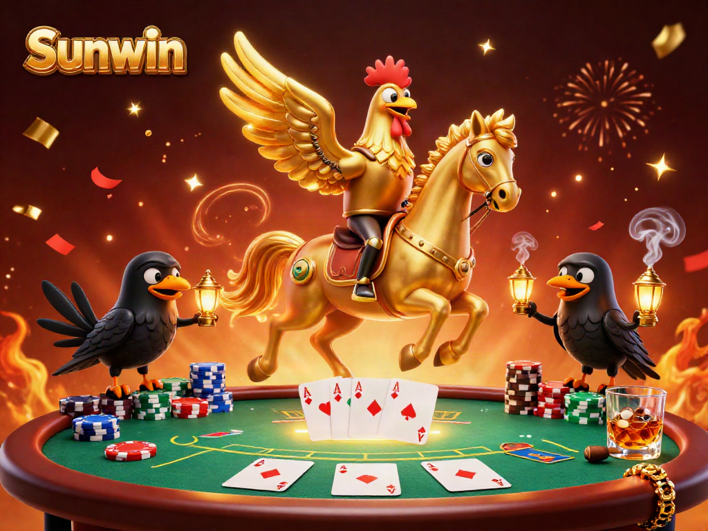 Experience the thrill of gambling with Sunwin in this vibrant casino scene featuring unique characters.
