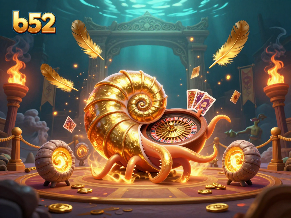 B52's nautilus roulette wheel spins amidst gold coins and ember particles, capturing bettors' excitement.