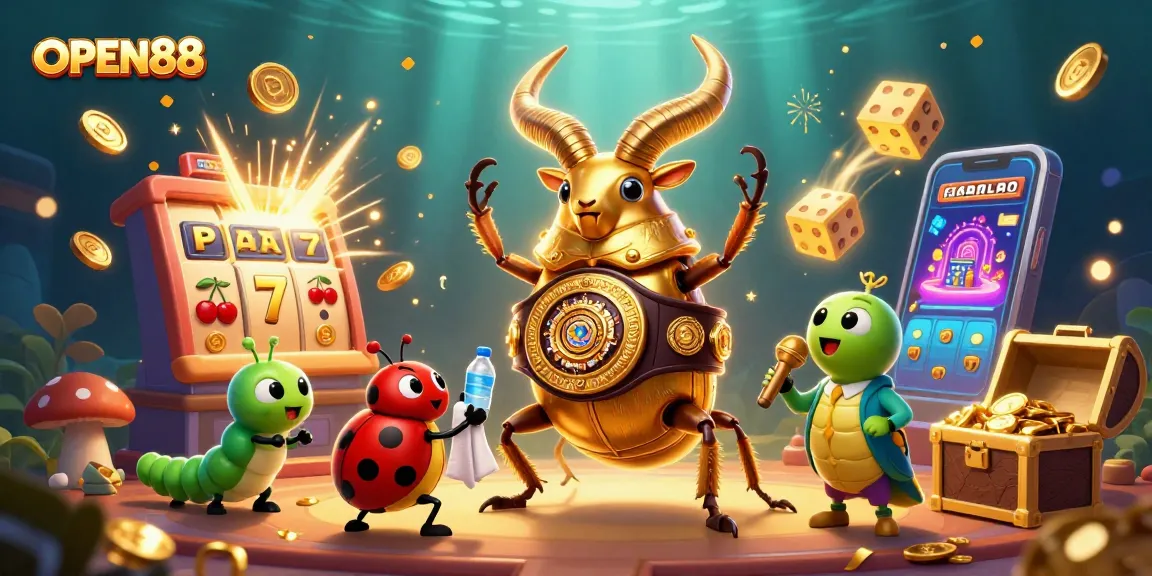 Engage with the exciting world of OPEN88 through a lively 3D casino illustration.