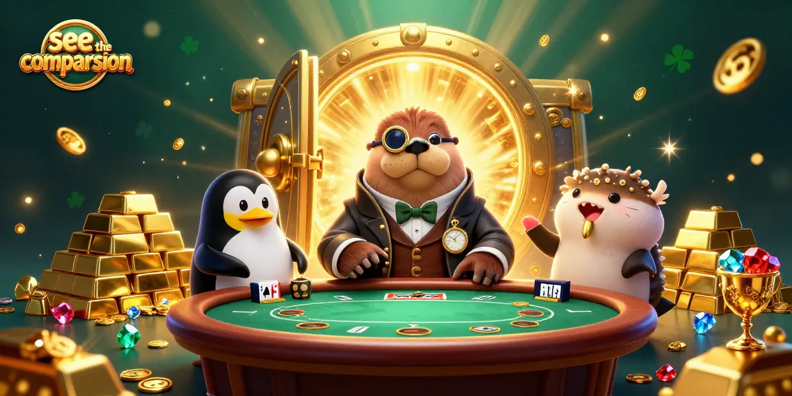 See the comparison of top golf betting sites with a vibrant 3D scene featuring a walrus poker player.