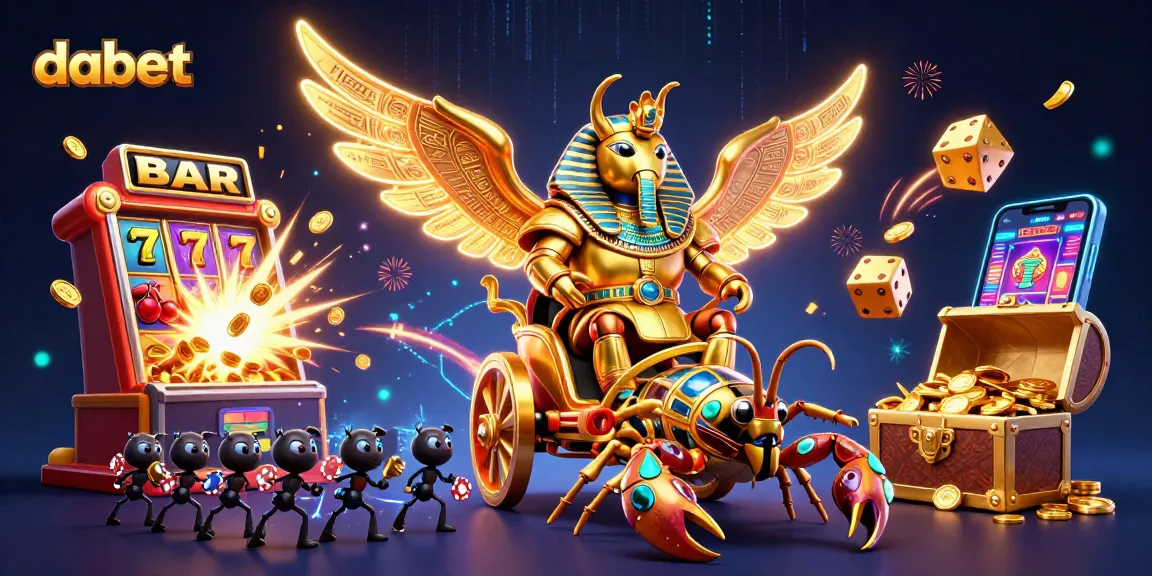 Play dabet's exciting slots with a vibrant, rich casino experience featuring golden beetles and jackpots.