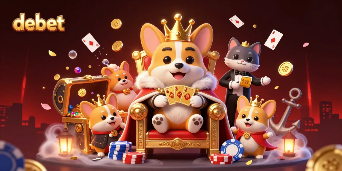 Engage in thrilling debet gaming adventures with a royal corgi and cat butler amidst colorful treasures.