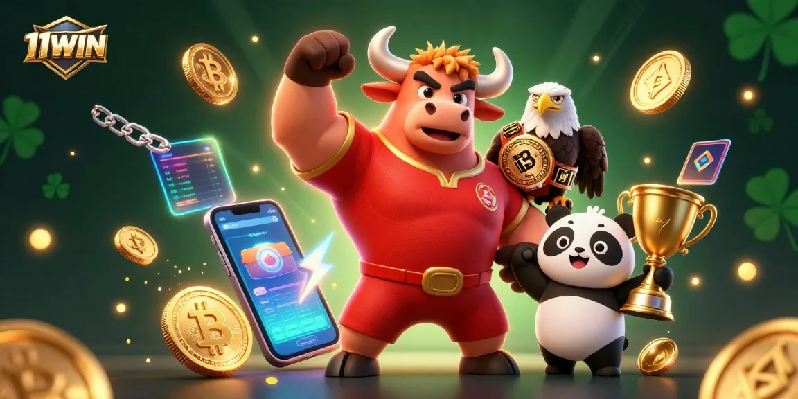 Join the excitement of winning with 11WIN's vibrant casino illustration featuring dynamic characters.