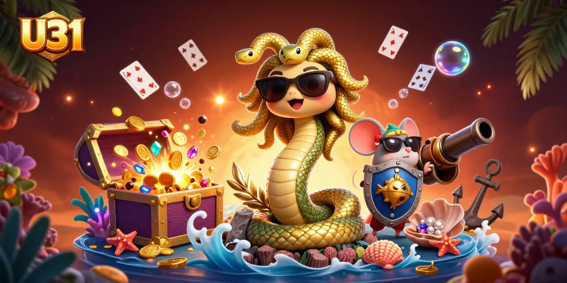 Experience thrilling victories at U31 with Medusa and a warrior amidst glittering casino treasures.