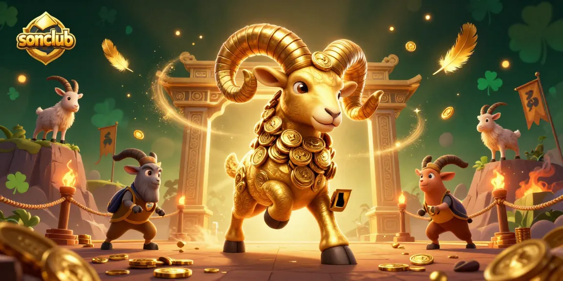 Experience thrilling gameplay at Sonclub with a charging golden ram against a dynamic casino backdrop.
