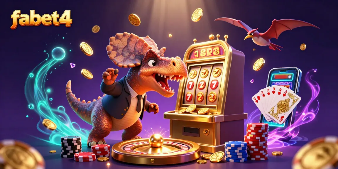 FABET4 highlights a pachycephalosaurus winning a jackpot with dynamic casino elements.