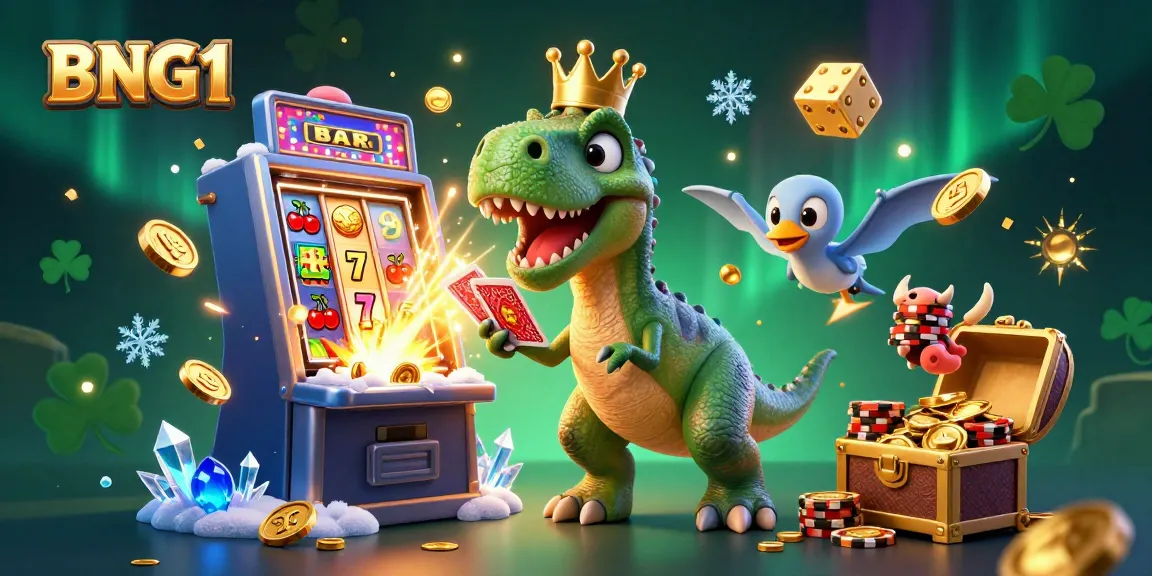 Engage with vibrant casino excitement at BNG1 featuring a playful T-Rex and thrilling game elements.