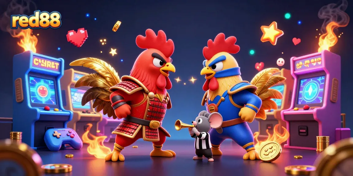 Compete in thrilling battles at red88 with colorful arcade elements and dynamic roosters